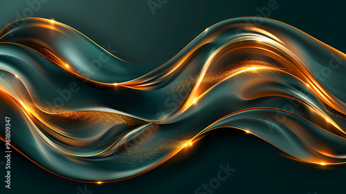 Luxury invitation card background vector. Golden elegant geometric shape, gold lines gradient on green background.