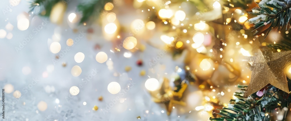 christmas tree with gold star hanging from it christmas tree with gold star hanging from it