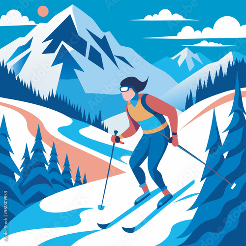 alpine skiing olympic sports game vector illustration design