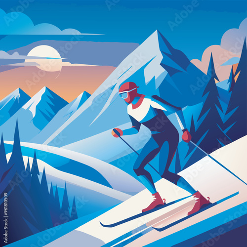 alpine skiing olympic sports game vector illustration design