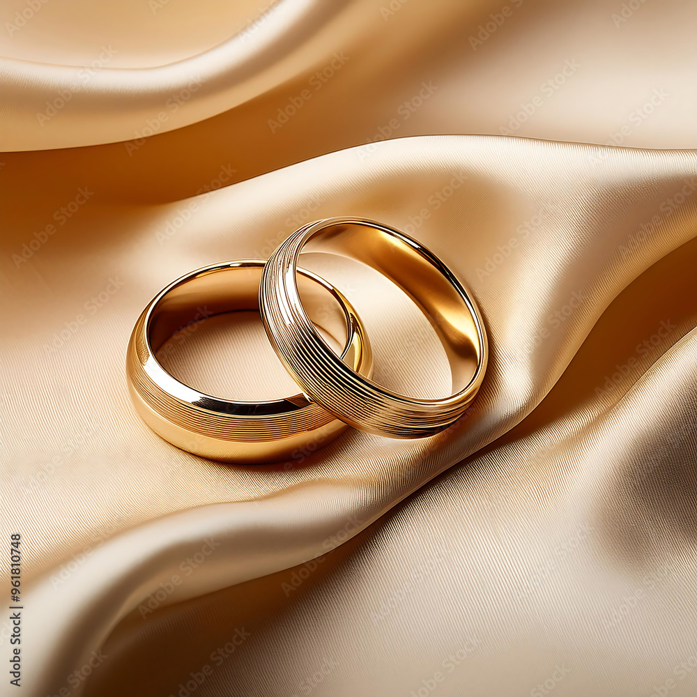 Golden wedding ring on beige silk fabric, symbolizing love and commitment. _1(566) Golden wedding ring on beige silk fabric, symbolizing love and commitment. _1(566)