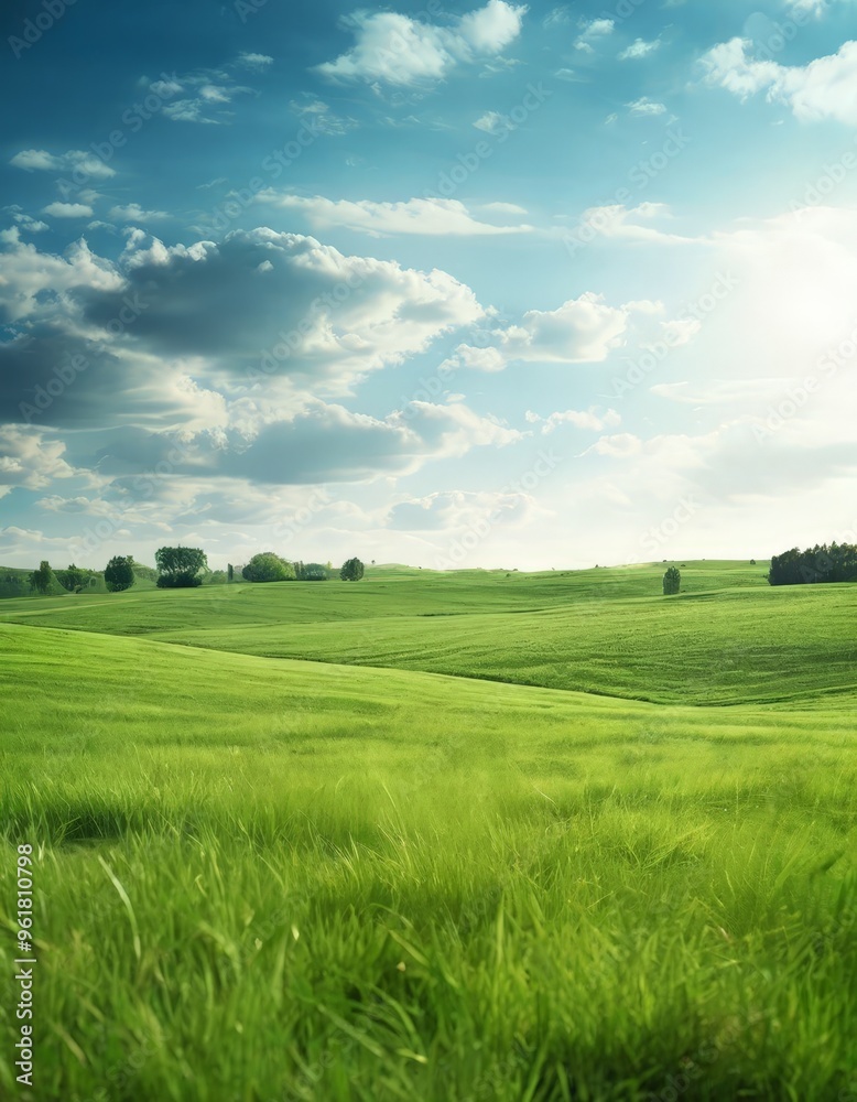 Obraz premium field green grass under blue sky