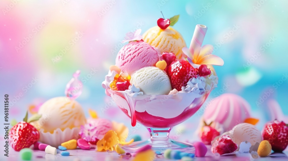 Delicious Ice Cream Sundae with Colorful Toppings