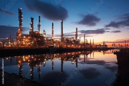 oil refinery at night