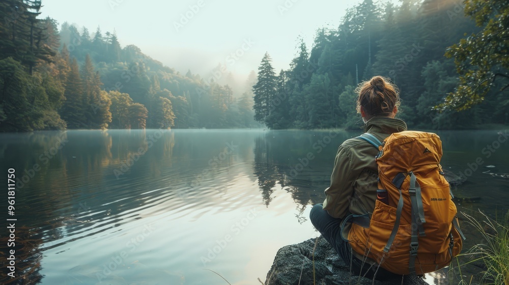 A serene image of a traveler enjoying nature while practicing Leave No Trace principles, with a clean background and ample copy space for tips on minimizing environmental impact. A serene image of a traveler enjoying nature while practicing Leave No Trace principles, with a clean background and ample copy space for tips on minimizing environmental impact.