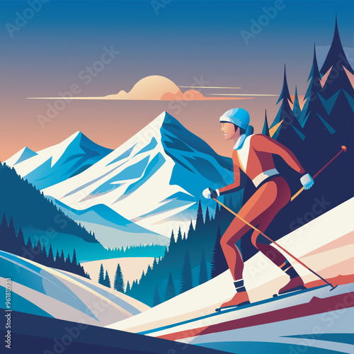 alpine skiing olympic sports game vector illustration design