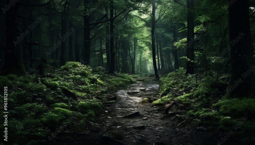 Fototapeta premium path through forest with lots trees