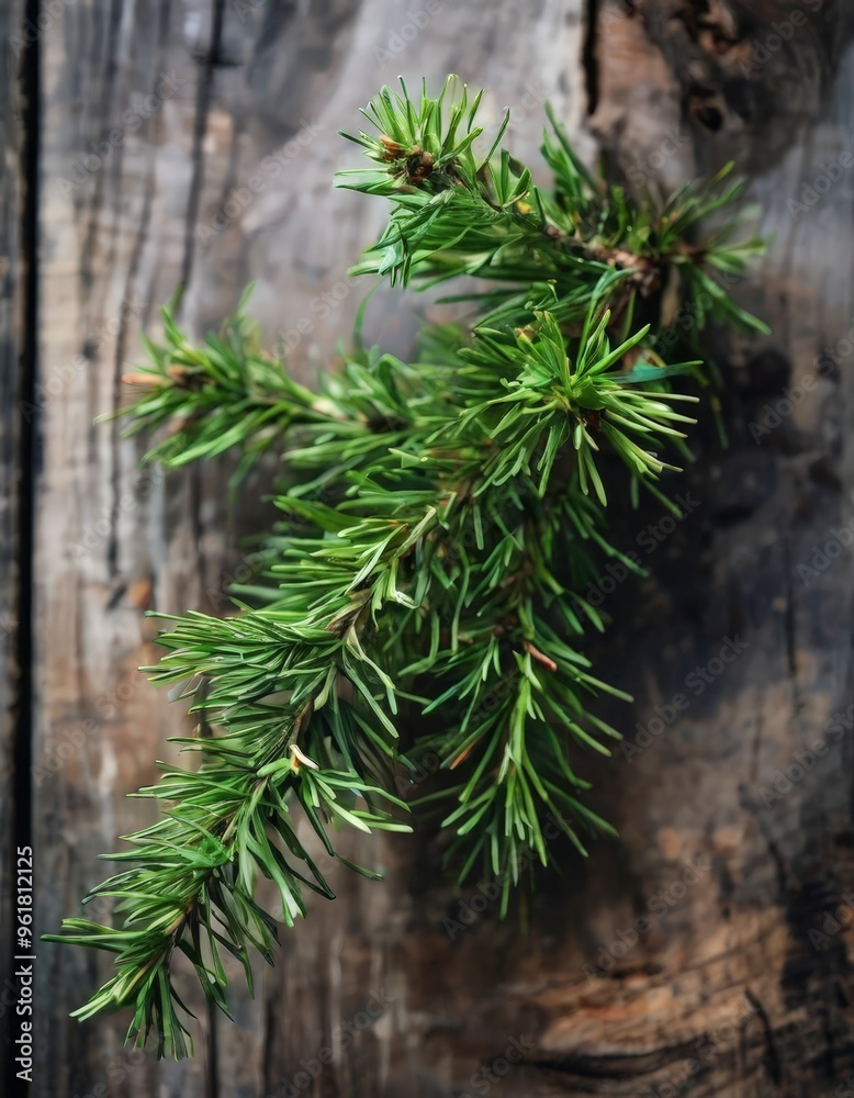 branch pine tree on wooden background branch pine tree on wooden background
