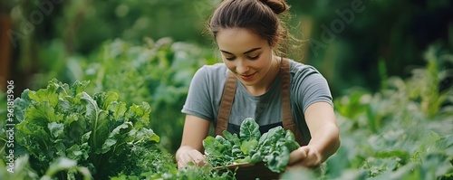 Young Woman Harvesting Orga...