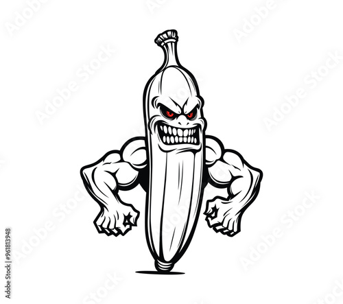 Cartoon angry muscular banana vector