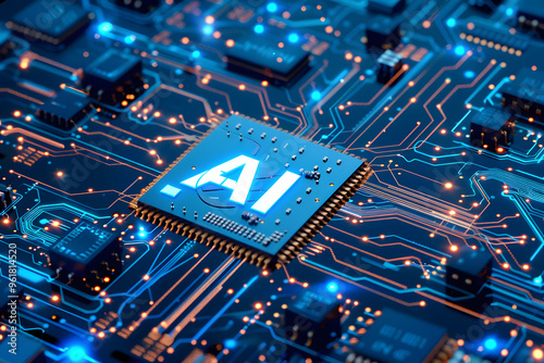  Artificial intelligence microchip advanced technology concept showcasing neural networks futuristic circuit design for data processing and machine learning AI innovation in digital computing photo