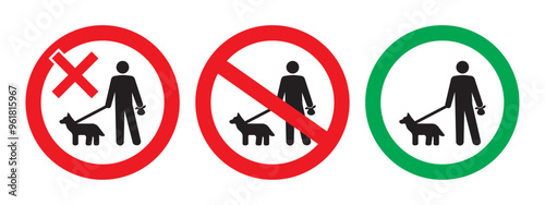 Keep Dogs on Leads sign. Dog Prohibition and Allowed Sign. No dogs allowed. Vector Illustration for Urban Design.