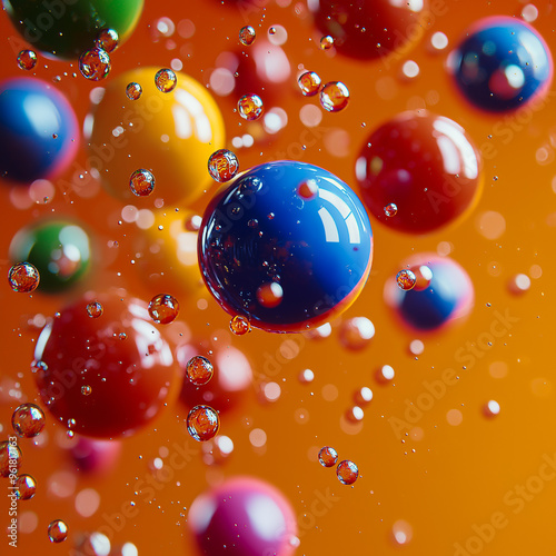 Vibrant floating spheres in a dynamic orange and blue composition.
 photo