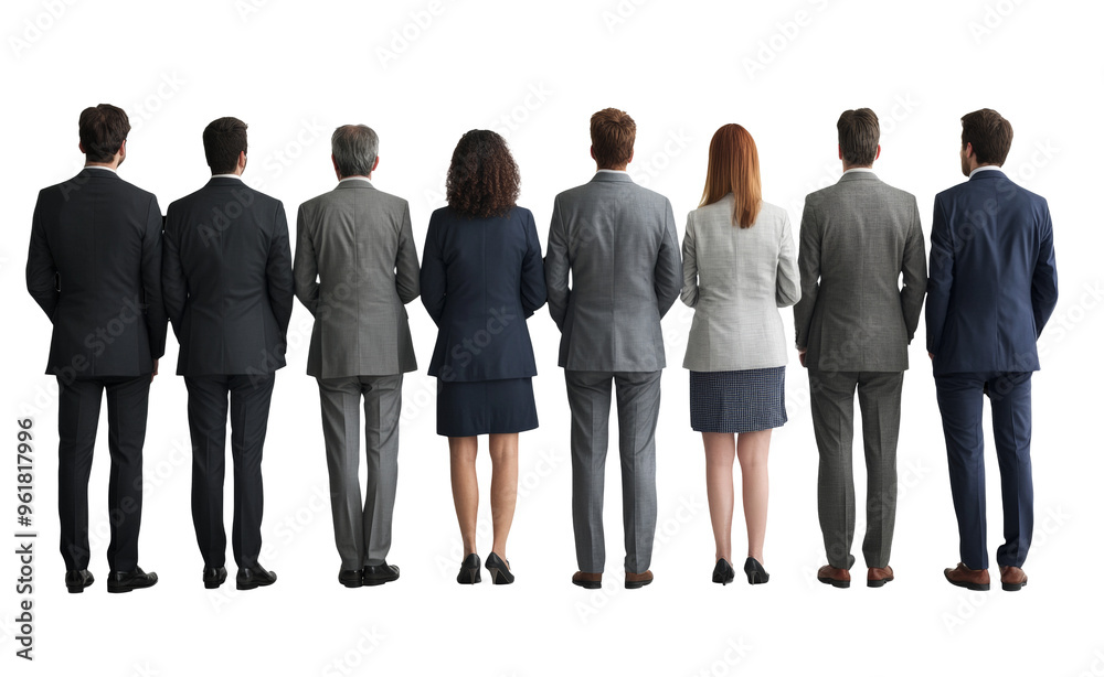 A group of business people standing in a row, viewed from behind: Alpha png, transparent A group of business people standing in a row, viewed from behind: Alpha png, transparent