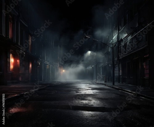 dark street with light in the middle