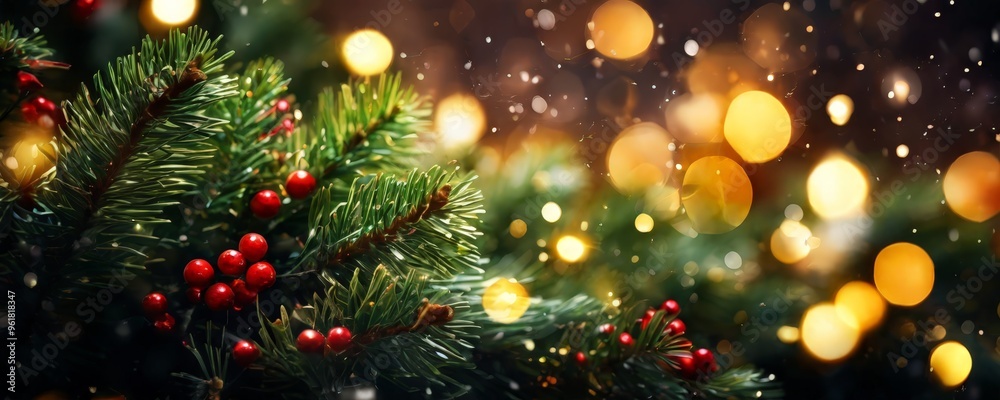 christmas tree with red berries and gold lights christmas tree with red berries and gold lights
