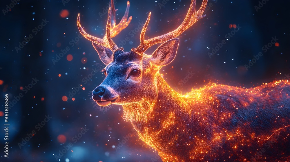 Stylish High-Resolution Neon Light Photo of a Deer with Fluorescent Glow Stylish High-Resolution Neon Light Photo of a Deer with Fluorescent Glow