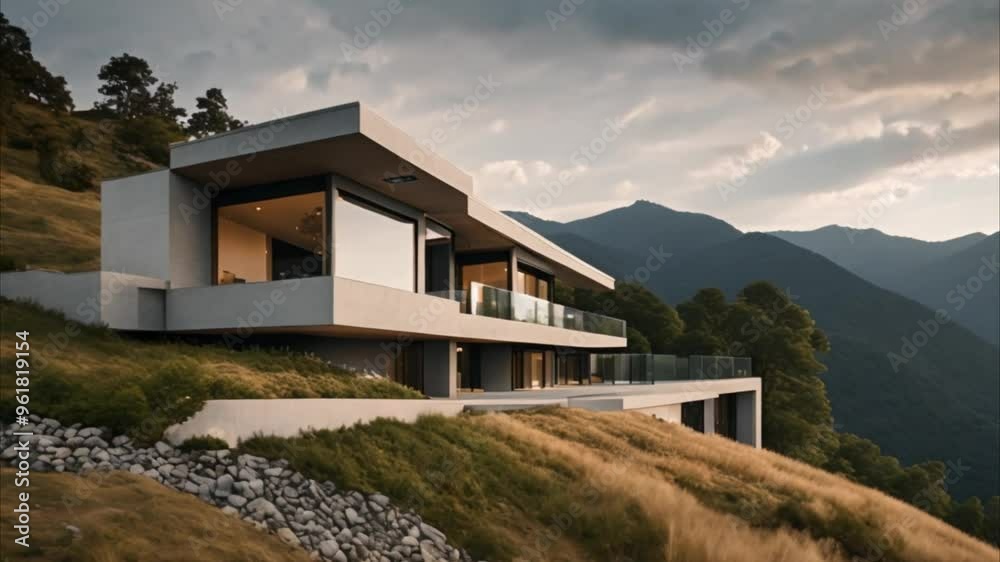 Modern house on a mountainside with a magnificent view Modern house on a mountainside with a magnificent view