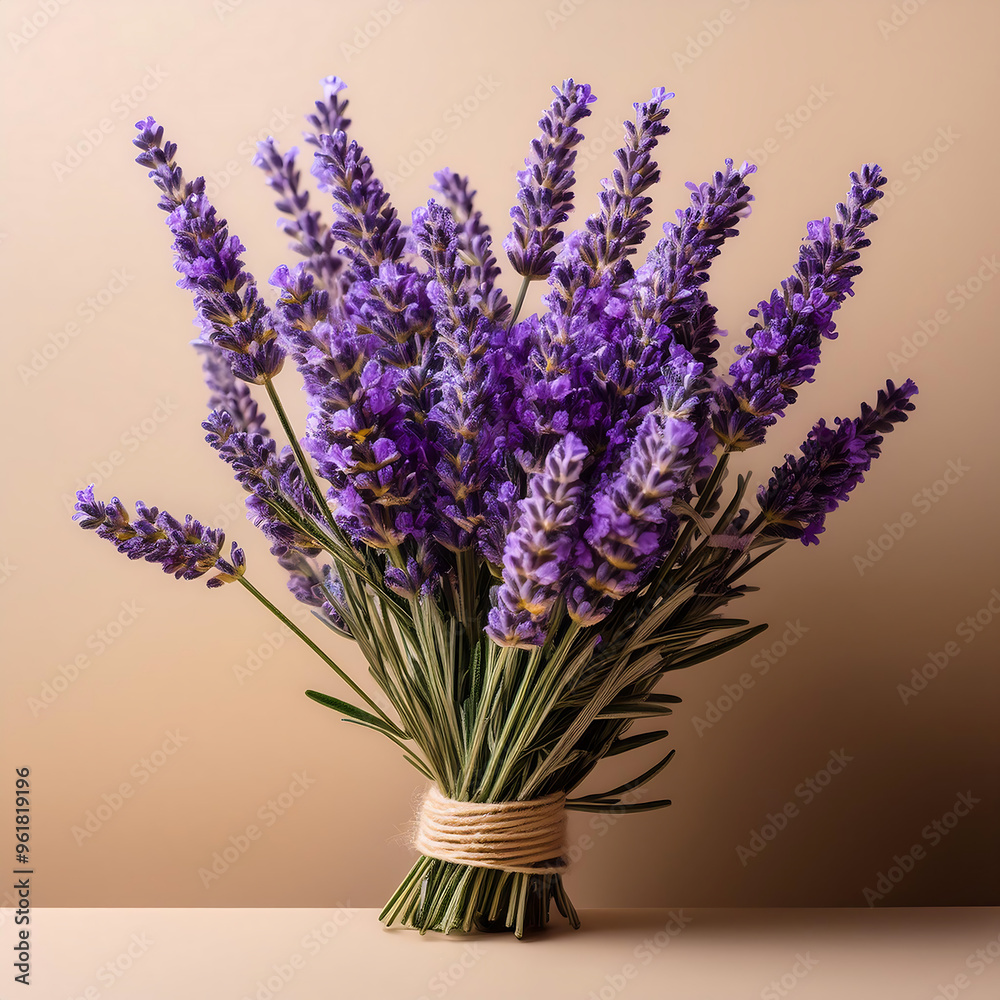 Obraz premium Lavender flowers isolated on a beige background, representing aromatherapy and relaxation. _1(653)