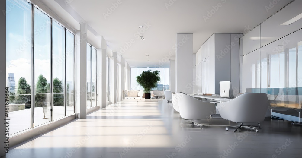 Fototapeta premium white office with large window and desk