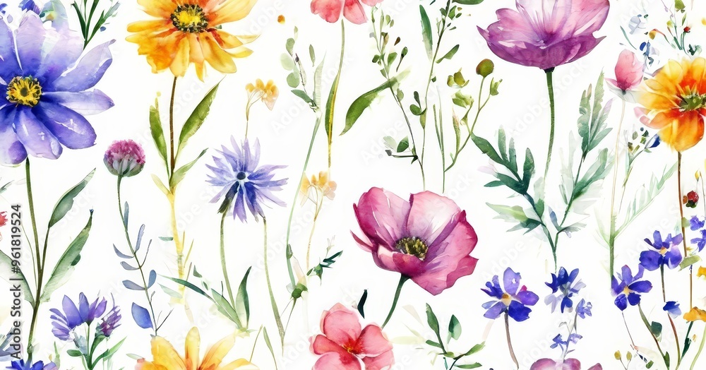watercolor flowers seamless pattern