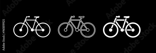 Bicycle icon set on black background.