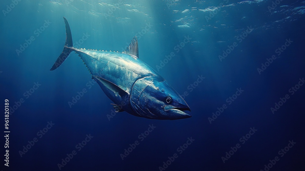 Fototapeta premium A Tuna Swimming Through the Deep Blue Sea