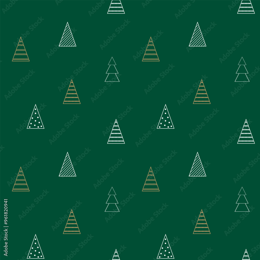 Obraz premium Christmas and New Year seamless pattern with Christmas tree. Christmas Trees on a green background