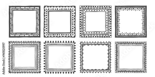 Ethnic hand drawn geometric frames