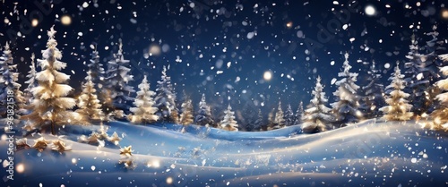 snowy scene with christmas tree and