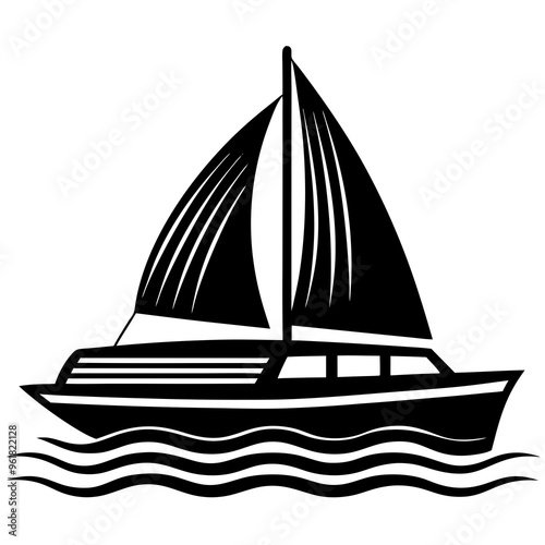 Catamaran on sea silhouette vector illustration on white background 