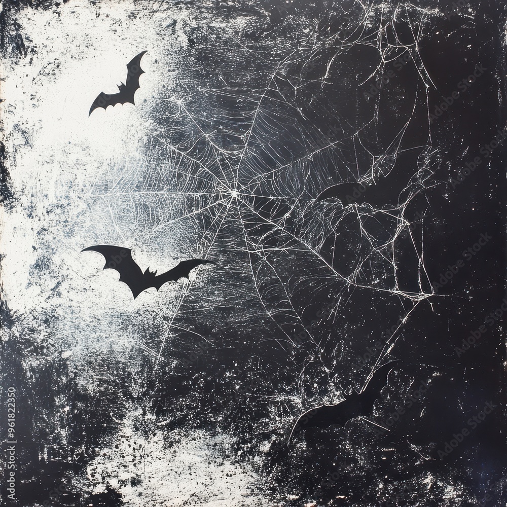 Fototapeta premium Bats flying over spooky forest on halloween night