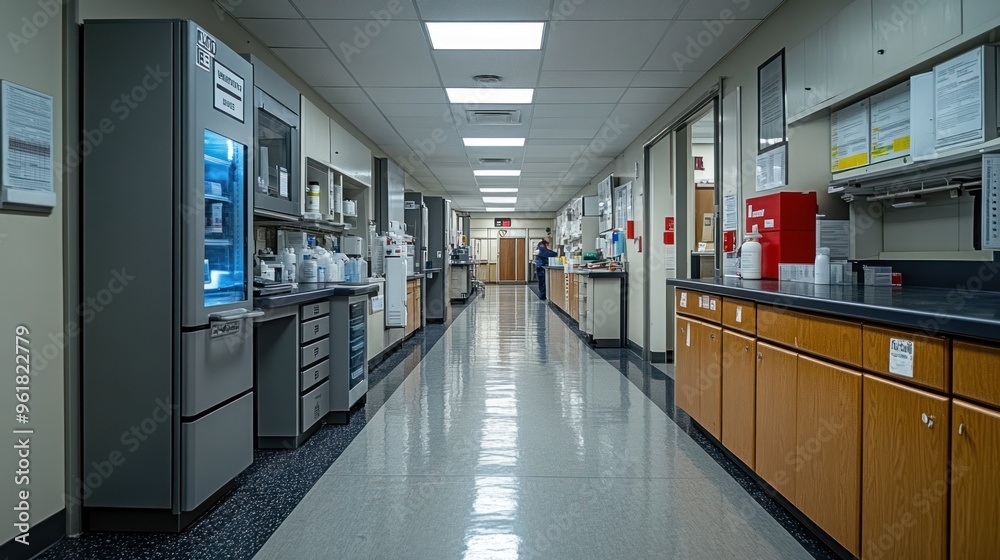 Hospital Corridor with Cabinets and Equipment Hospital Corridor with Cabinets and Equipment