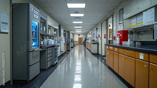 Hospital Corridor with Cabinets and Equipment