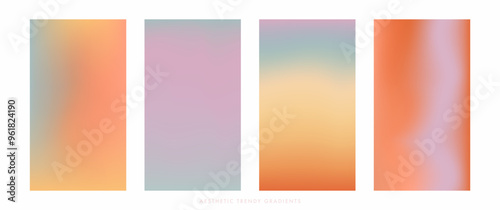 Abstract autumn stories set. Minimalist fall season design. Orange, yellow and purple pastel colored vertical vector banner. Blurred sky gradient background. Simple soft light backdrop for social post