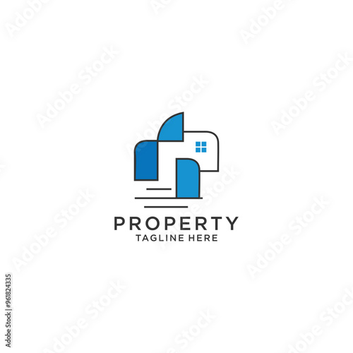 Vector logo with abstract image of a house in striped style.