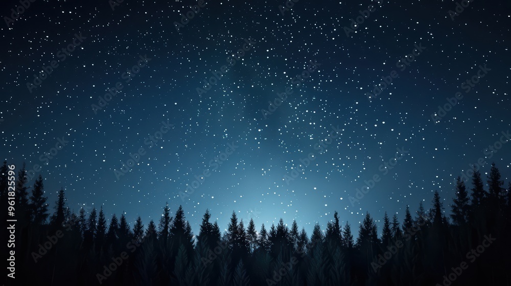 Stunning Night Sky with Countless Stars Above a Forest Silhouette in a Tranquil and Serene Setting Stunning Night Sky with Countless Stars Above a Forest Silhouette in a Tranquil and Serene Setting