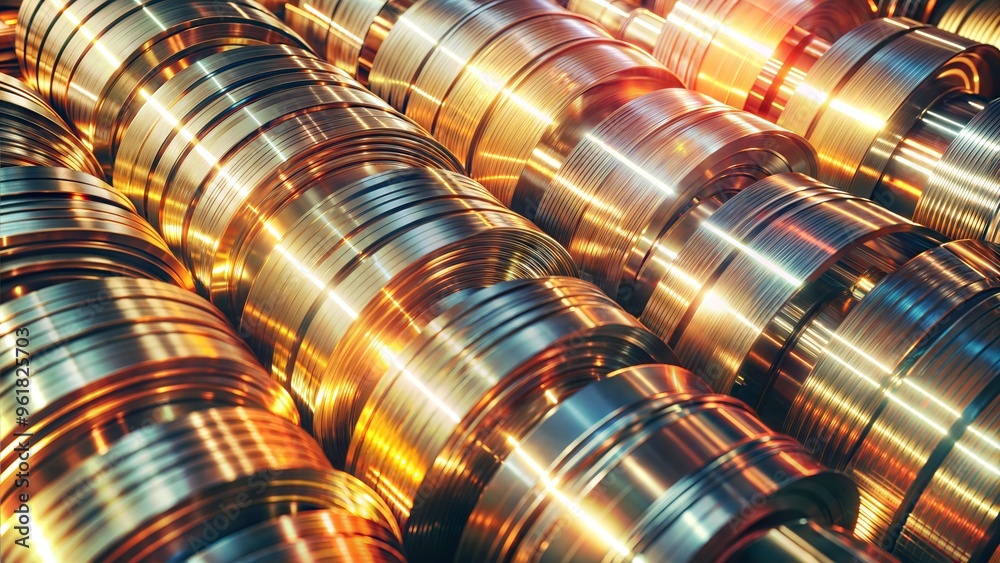 Shiny smooth sheet metal cylinders in vibrant metallic colors for industrial design
