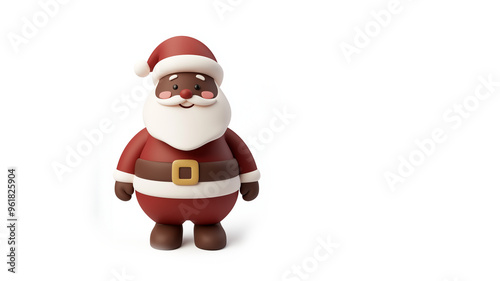 Witziger Schoko 3D-Weihnachtsmann im Comic-Stil. Weißer Hintergrund. Fröhliche Festtagsfigur, niedliches Design. Weihnachtskarten, Kindermedien. Animation, Charakterdesign. Kopierraum photo
