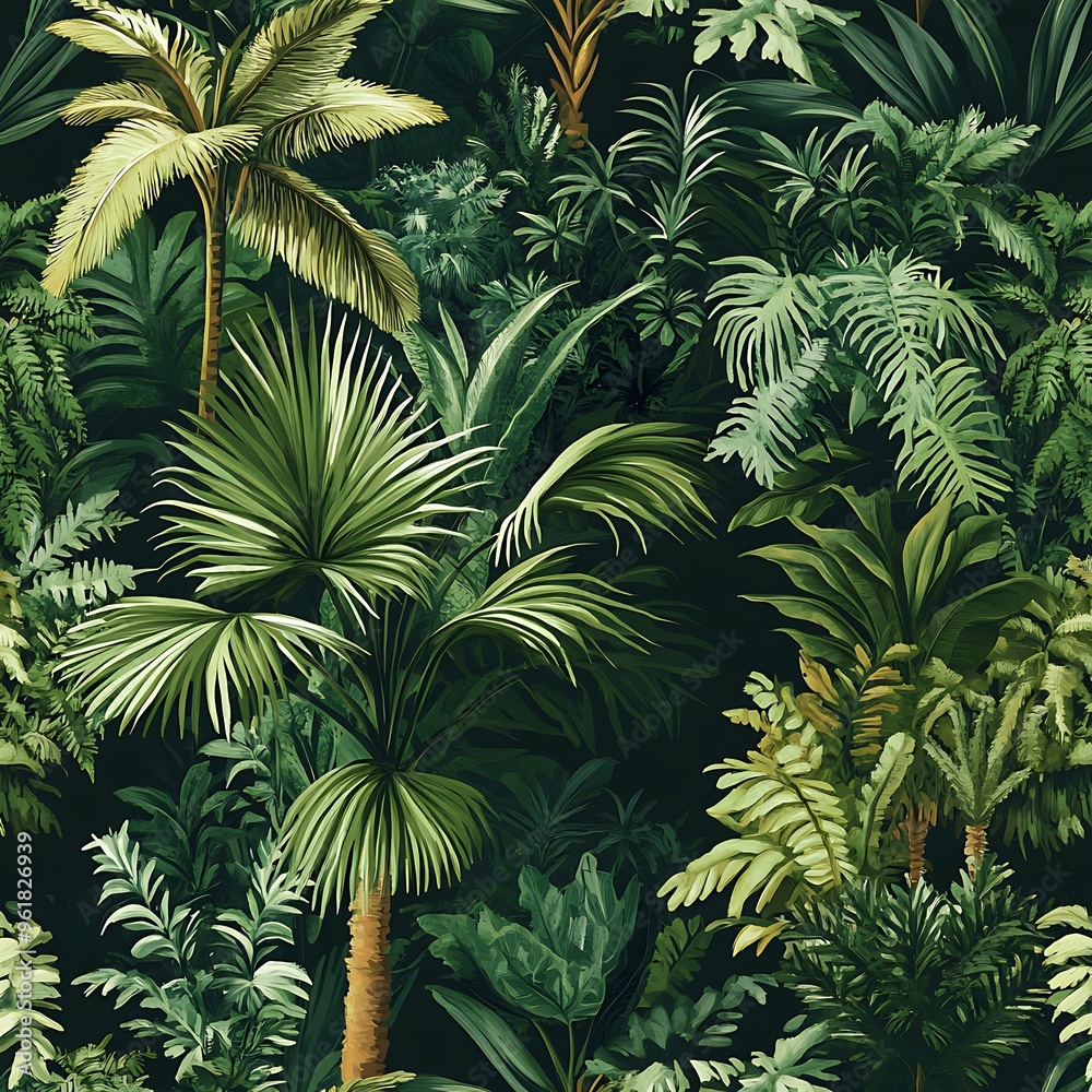 Seamless pattern with tropical trees and plants. - Seamless pattern with tropical trees and plants. -