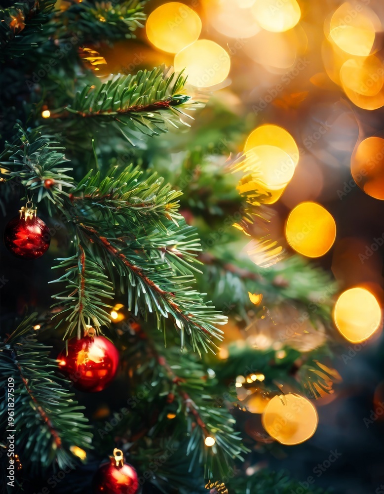 Obraz premium christmas tree with lights and ornaments