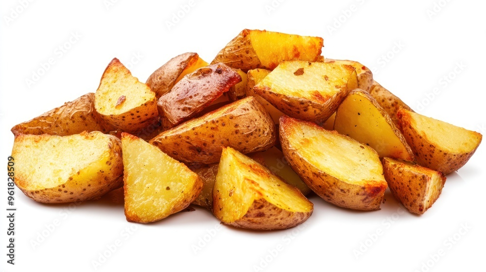 Tasty golden color fried potato wedges isolated on white background. AI generated Tasty golden color fried potato wedges isolated on white background. AI generated