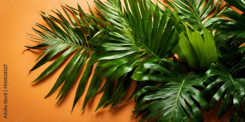 plant with green leaves on orange background plant with green leaves on orange background