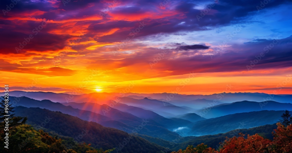 Naklejka premium sunset over the mountains