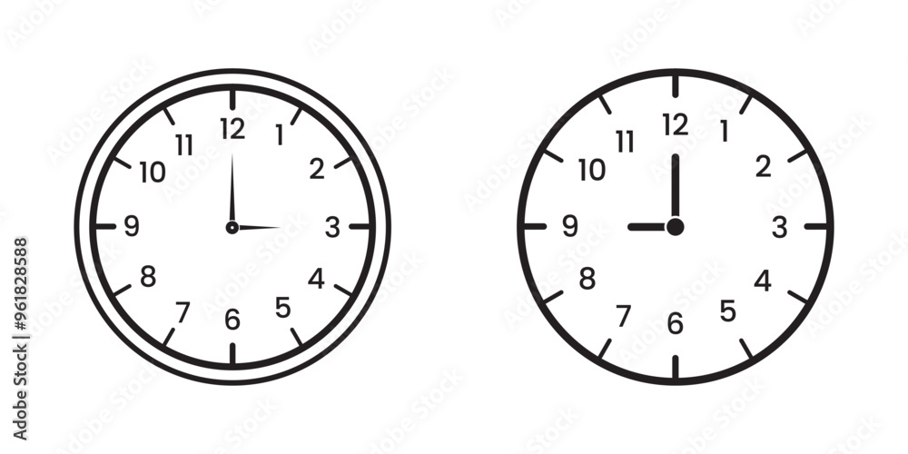 Clock icon, vector set. Round Wall Clock icon, symbol, watch vector, silhouette. Timer icon, Stopwatch vector timer flat icon for apps, logo, websites. Line Clock symbol vector. Vector illustration. Clock icon, vector set. Round Wall Clock icon, symbol, watch vector, silhouette. Timer icon, Stopwatch vector timer flat icon for apps, logo, websites. Line Clock symbol vector. Vector illustration.