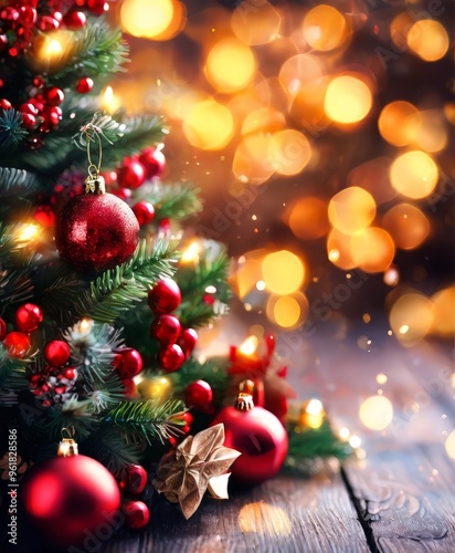 christmas tree with red balls and lights