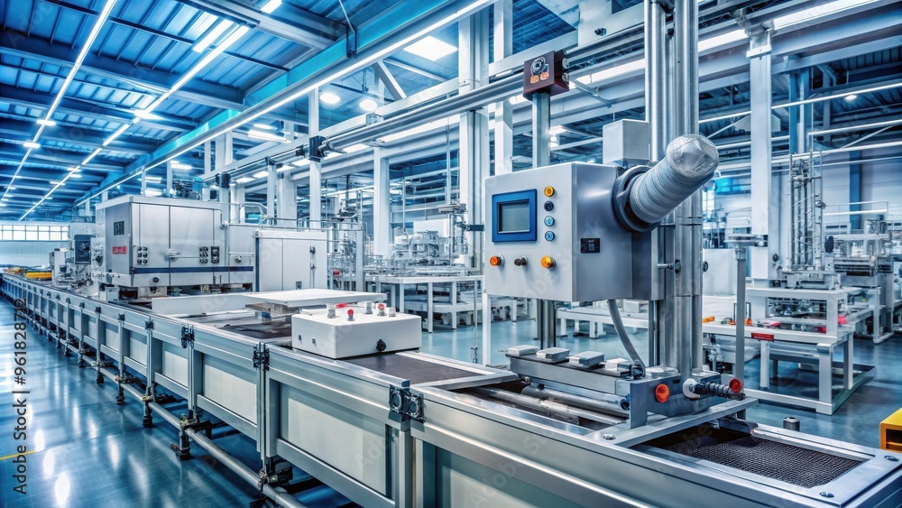 Fototapeta premium Close-up of industrial technology equipment in a modern factory, manufacturing, machinery, industrial