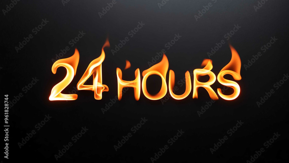 24 hours word made of fire flame on black background 24 hours word made of fire flame on black background