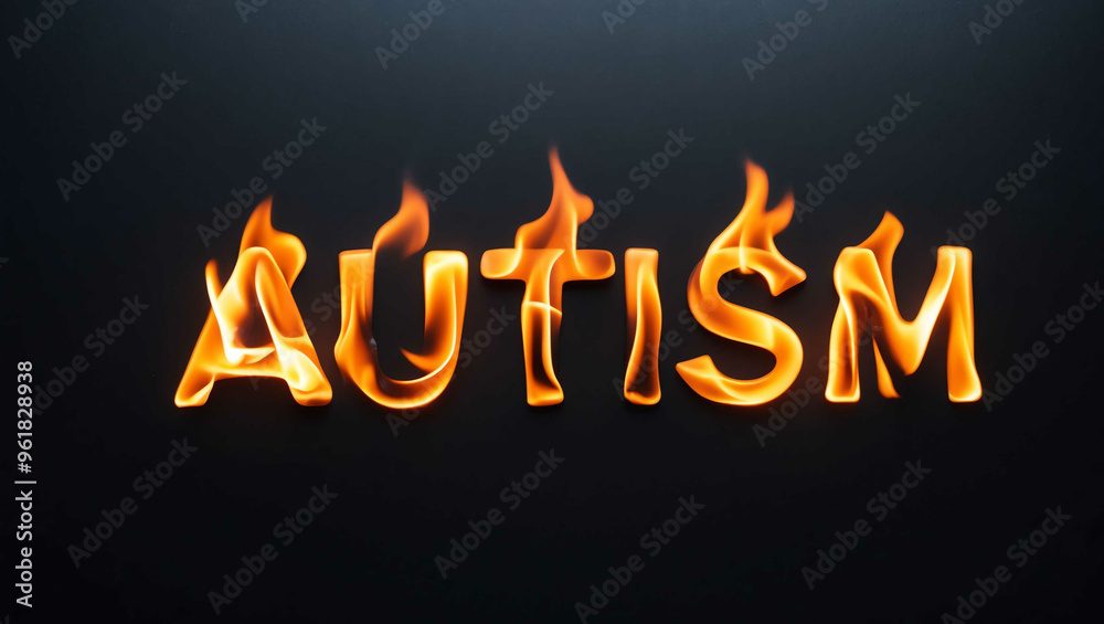 autism word made of fire flame on black background autism word made of fire flame on black background