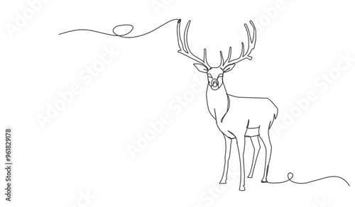 Continuous line drawing abstract deer. Modern one line animal illustration, aesthetic contour. Head of Christmas Santa reindeer for greeting cards, prints, poster, sticker, logo. banner. Vector.
